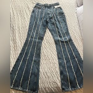PacSun Eco Medium Blue Frayed Stripe High Waisted Flare Jeans 27